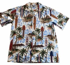 Vintage Aloha Republic Shirt Men&#39;s Large Hawaiian All Over Print Surfboa... - $10.34