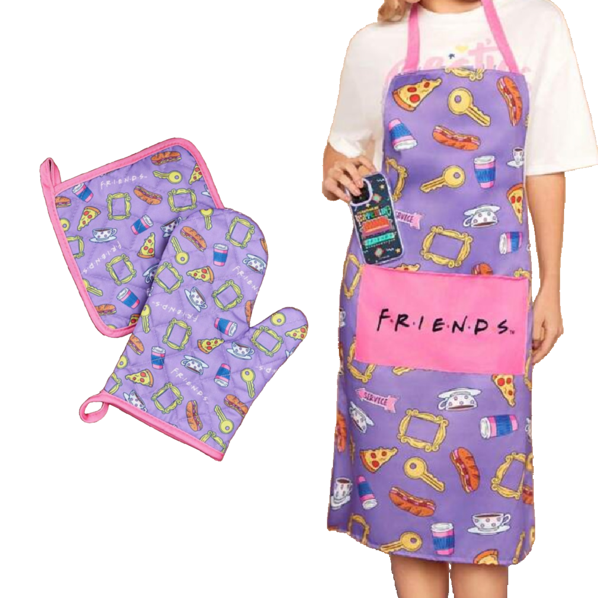 FRIENDS Kitchen Apron, Oven Mit Pot Holder Heat Pad TV Show New Lot of 3 - $45.00