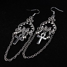 Dangle Earrings for Women Vintage Heart Tassel Earings Mysterious Ankh Cross Wit - £8.54 GBP