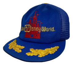 Vintage Walt Disney World Hat Cap Blue Mesh Back Gold Leaf Snapback Trucker Hat - £15.81 GBP