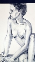 Leslie Ann Aguillard AA Nude Woman Sitting Charcoal Drawing Life Study 1966 - £16.61 GBP