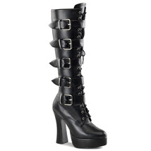 PLEASER ELE2042/B/PU Sexy Multi Buckle Strap Black Platform 5&quot; Heel Knee Boots - £84.38 GBP