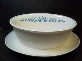 Franciscan gravy boat attached underplate BLUE FANCY Made in Japan Whitestone - £10.16 GBP