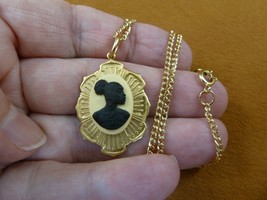 (CA30-34) RARE African American LADY ivory + black CAMEO brass Pendant necklace - £19.85 GBP