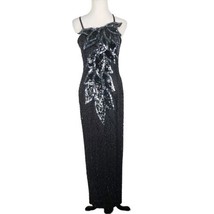 Vintage Black Tie He-Ro Silk Beaded Sequin Evening Cocktail Formal Dress... - $49.88