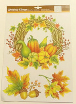 Thanksgiving Wreath Window Clings Fall Autumn Harvest 3 Pieces Acorns Leaves  - £10.96 GBP