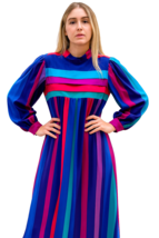 VTG 80s Amy Adams Striped Sheer Belted Puff Sleeve Dress Green Blue Pink... - $1,371.81 MXN