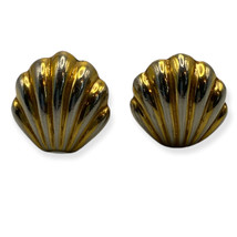 Vintage Signed Napier Shell Style Gold Tone Clip On Screw Back Costume Earrings - £12.58 GBP