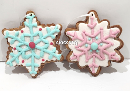 Christmas Pastel Snowflake Cookie Gingerbread Christmas Tree Ornaments Set of 2 - £13.13 GBP