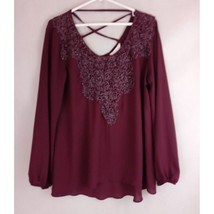 Charming Charlie Women&#39;s Burgandy/Maroon Blouse With Metallic Embroidery Large - £13.12 GBP