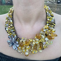 20&quot; Handmade Necklace Inspiring Shades of Yellow Freshwater Pearl Semi Cluster B - £226.46 GBP