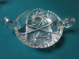 Cut Glass Bowl With Two Handles, Starburst Design [GL-1] 1 1/2 T X 9&quot;  - £43.06 GBP
