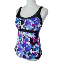 Zero Xposure Tankini Swim Suit Top Blue Purple Leaves Womens 12 Summer P... - $17.60