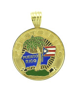 14K Gold Puerto Rico Island Palm Tree Multicolor Enamel Medal Pendant Charm - £1,548.60 GBP