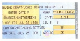 Squeeze Smithereens Ticket Stub July 22 1988 Jones Beach New York City - $24.74