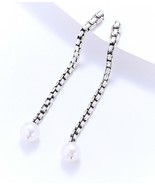 John Hardy JAI Pearl Box Chain Sterling Silver Earrings 2-1/2&quot; NIB - $2,778.28 MXN