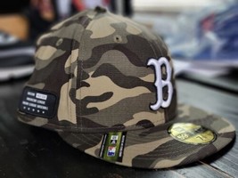 New Era 5950 Boston Red Sox Armed Forces Day Military Camo Fitted Hat Men Size - £36.27 GBP
