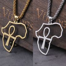 Africa Map Pendant Necklace Gold Egyptian Stainless Steel Men Women Jewelry Gift - £14.31 GBP+