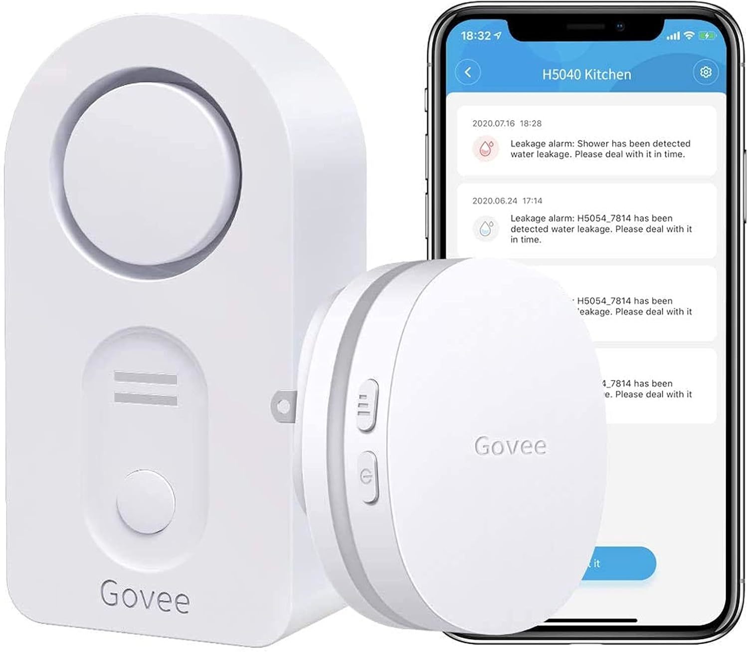 Govee Wifi Water Sensor, 100Db Adjustable Audio Alarm And, Not Support 5... - $35.96