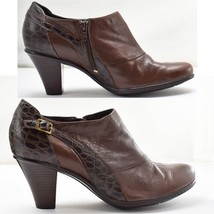 Clarks Bendables Brown Leather Booties Embossed Croc Side Zip - Women&#39;s ... - $27.55