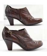 Clarks Bendables Brown Leather Booties Embossed Croc Side Zip - Women&#39;s ... - $27.55