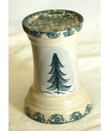 Stoneware Folk Art Candle Holder Green Spongeware Pine Trees Country Cra... - £17.08 GBP