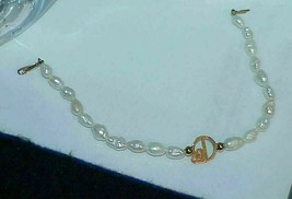 14k Gold Freshwater Pearl Bracelet Heart Charm 14k Clasp Tilted Love Charm 6.5Gr - £71.38 GBP