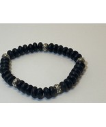 Men&#39;s Natural Stone 10 MM Bead Bracelet on Stretchy Cord Silver Tone Bea... - £11.00 GBP