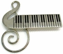 Large Keyboard Cleft Note Music Teacher Band Sterling Silver Brooch 925 Woman - £78.83 GBP