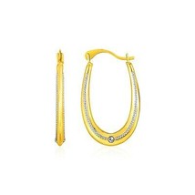 14k Two Toned Gold 0.9&quot; Length x 0.55&quot; Width Classic Elongated Hoop Earrings - £81.66 GBP