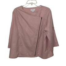 Liz Claiborne Pink Linen Jacket Top Womens Size Large Asymmetrical Full Zip - £9.67 GBP
