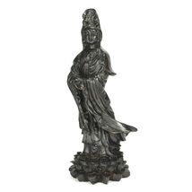 KWAN YIN STATUE 5.25" Buddhist Compassion Goddess Dark Resin Quan Guan G... - $11.66