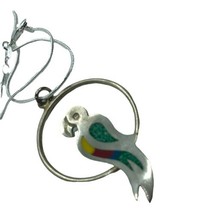 Vintage Mexican Pendant Silver parrot inlay stones Mexico Boho tropical bird - £15.57 GBP