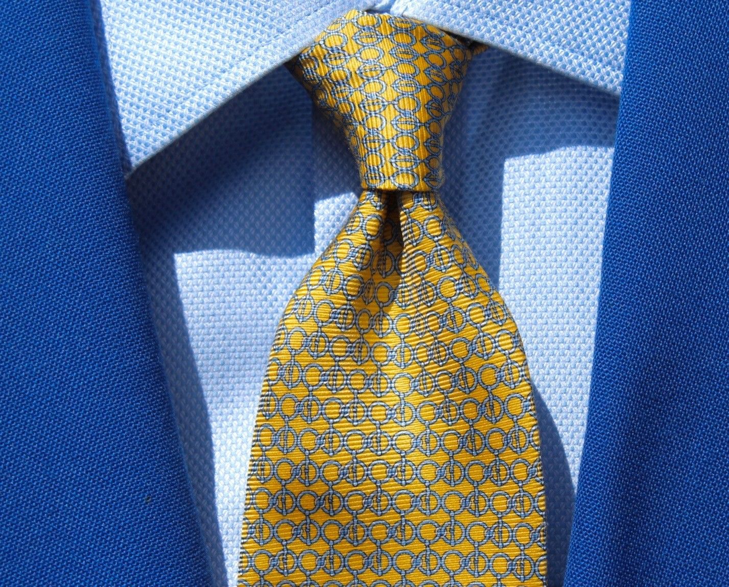 Brooks Brothers '346' Yellow & Sky Blue Printed Silk 'Big & Tall' Necktie -- USA - $34.95