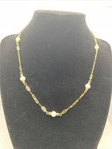 Vintage Monet Delicate Gold Tone Ornate Link Chain Necklace, Station Beads 16” - £10.52 GBP