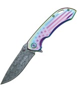 Assisted Open Folding Pocket Knife with Rainbow handle with American Fla... - $18.66