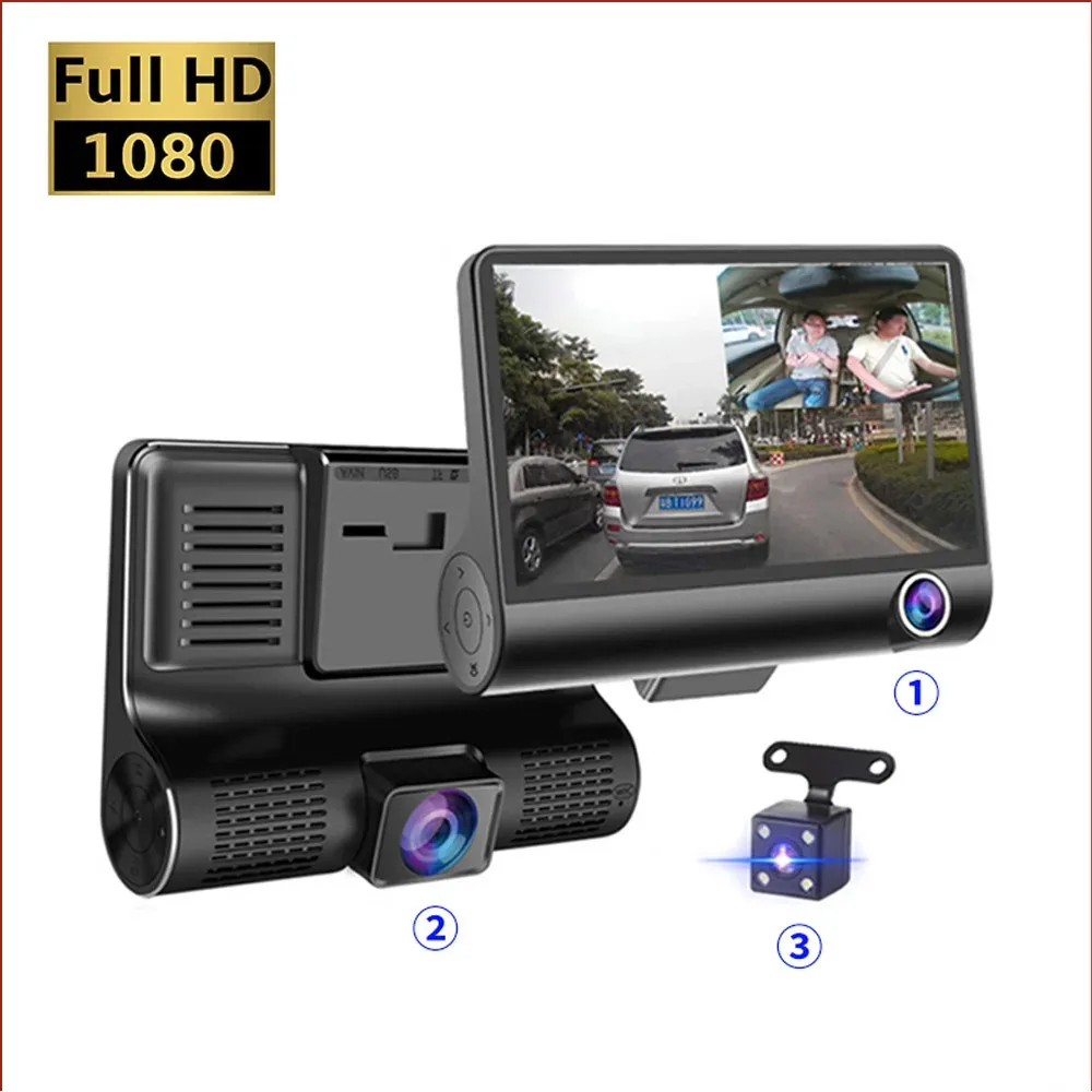 Bileeko Car DVR 3 Lens 4 Inch IPS Dash Cam Dual Lens With Rearview Camera Video - £27.31 GBP