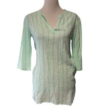 J Crew Blouse Womens Size XS Mint Green White Crinkle BOHO Beach Tunic V... - $12.86