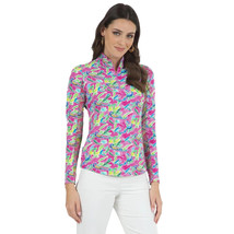 Nwt Ibkul Rachel Hot Pink Multi Long Sleeve Mock Golf Shirt Xs S M L Xl Xxl - £51.12 GBP