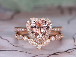 1.90Ct Heart Moraganite &amp; Sim Diamond Bridal Wedding Ring Set White Gold Finish - £59.94 GBP