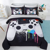 5 Piece Boys Queen Gamer Comforter Set With Sheets, 3D Colorful Video Game Contr - £70.81 GBP