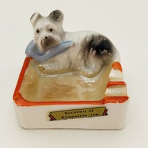 Vintage Schnauzer Dog Ashtray Souvenir of Evansville IN Lusterware Japan 2.5&quot;x2&quot; - £9.59 GBP