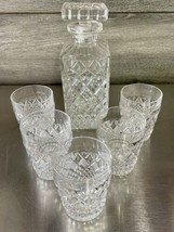 Vintage Crystal Whiskey Decanter with Original Lid Stopper and 5 Glasses - £59.75 GBP