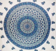 Traditional Jaipur Peacock Elephant Mandala Wall Decor Tapestry, Wall Hanging, B - £26.67 GBP