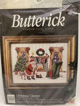 Santa Claus CROSS STITCH KIT Butterick 1937 Christmas Eve stockings fire... - $19.79