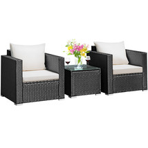 3 Pcs Patio Wicker Furniture Set Conversation Rattan Sofa Set W/Cushion Garden - £395.60 GBP