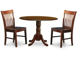 3Pc Dinette Kitchen Dining Set Round Table With 2 Wood Seat Chairs In Mahogany - £450.14 GBP