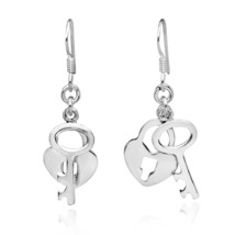 Romantic Key to My Heart Sterling Silver Dangle Earrings - £14.55 GBP