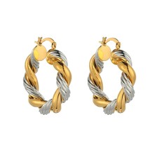 Trendy Two Tone Twisted Hoop Earring Jewelry Exquisite Women Fashion Earrings - £7.48 GBP