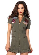 Leg Avenue Women&#39;s Top Gun Flight Zipper Front Dress Costume, Green, Small - £116.75 GBP